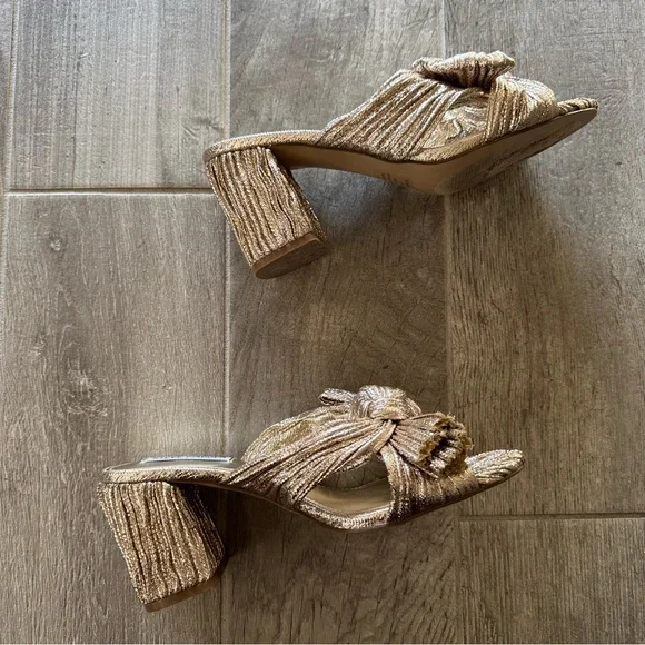 Steve Madden Deacon Knot Block Heel Slide Sandals in Metallic Gold - Picture 6 of 9